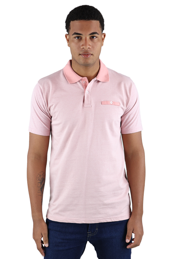 Playera Tipo Polo Tela Tipo Tejido Color Rosado Con Bolsa Falsa Para Caballero